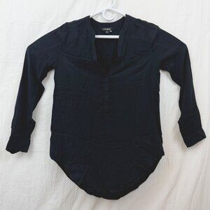 Lucky Brand Collarless V-Neck Henley Blouse Women XS Black